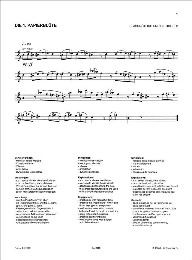Papierblüten - 24 kurze Stücke für Flöte --als Einführung in die Neue Musik - příčná flétna